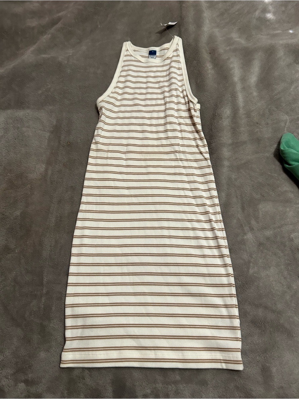 Old Navy Cream Midi Tank Dress with Brown Stripes